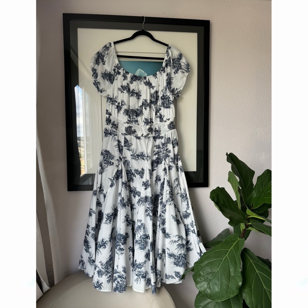 Inc white with Navy print dress size 2X